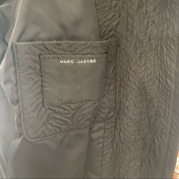 Marc Jacobs Black Textured Silk Blend Coat Snap Front Long Jacket Small - Picture 9 of 13